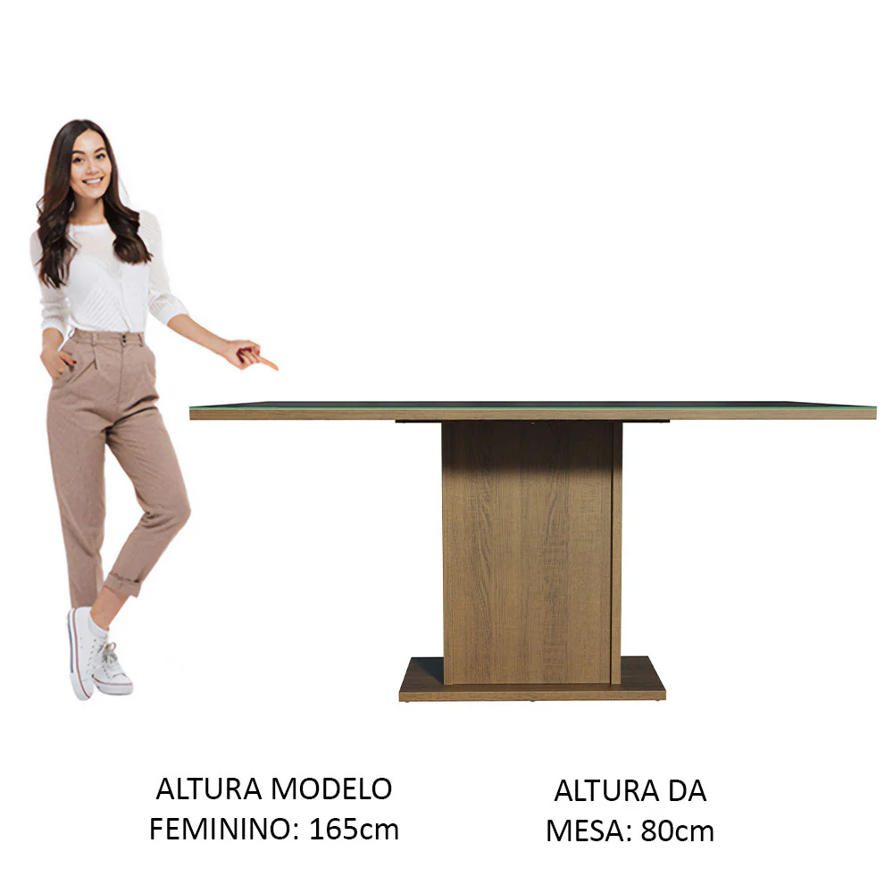 Mesa de Jantar Retangular Tampo de Vidro Rustic/Preto 5275 Madesa - Image 4