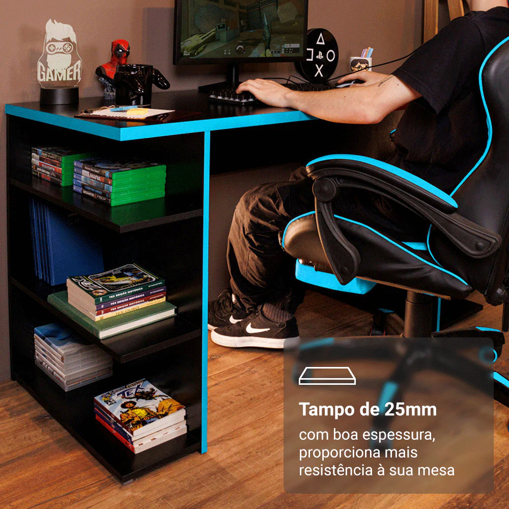 Mesa para Computador Gamer Madesa 9409 Preto/Azul - Image 6