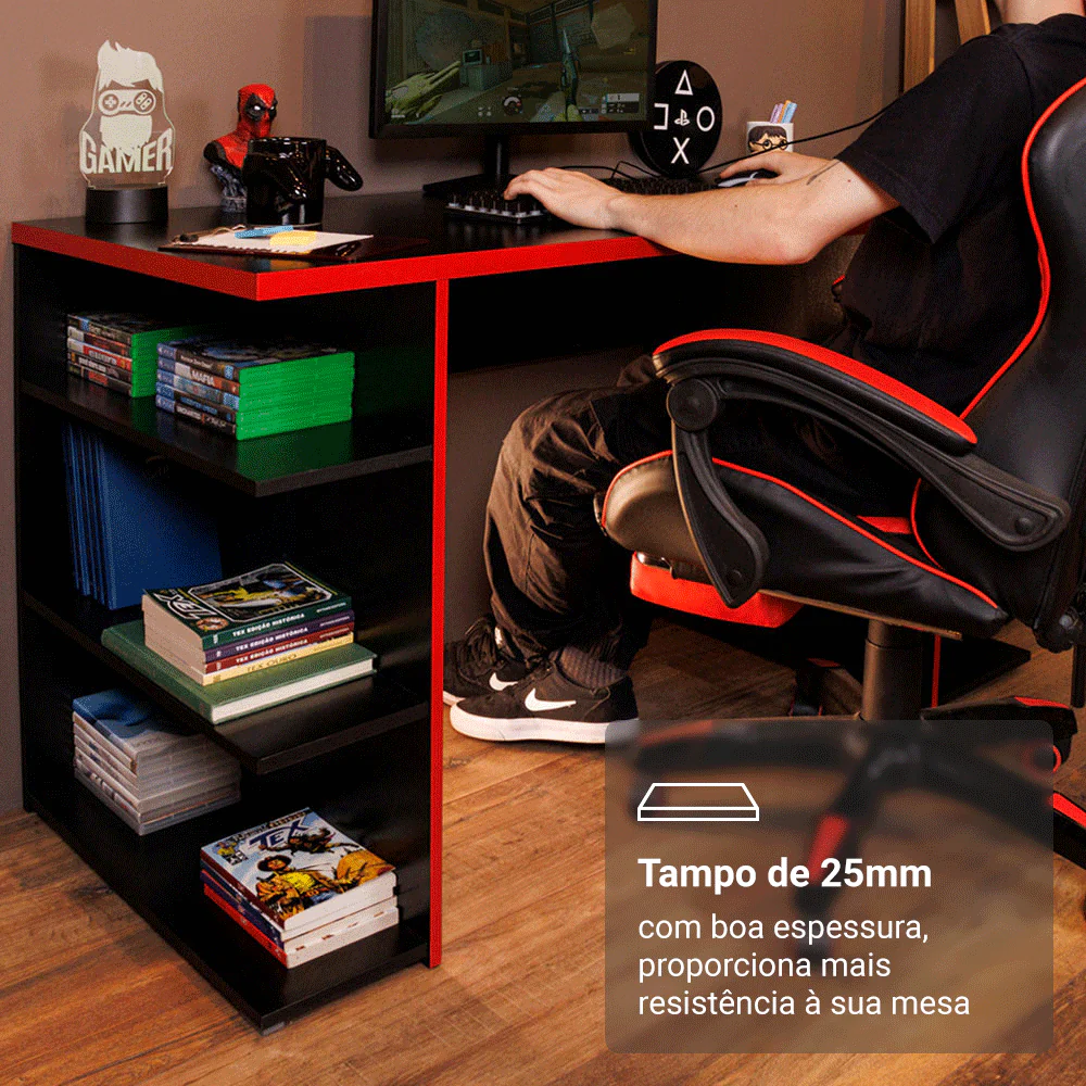 Mesa para Computador Gamer Madesa 9409 Preto/Vermelho - Image 6