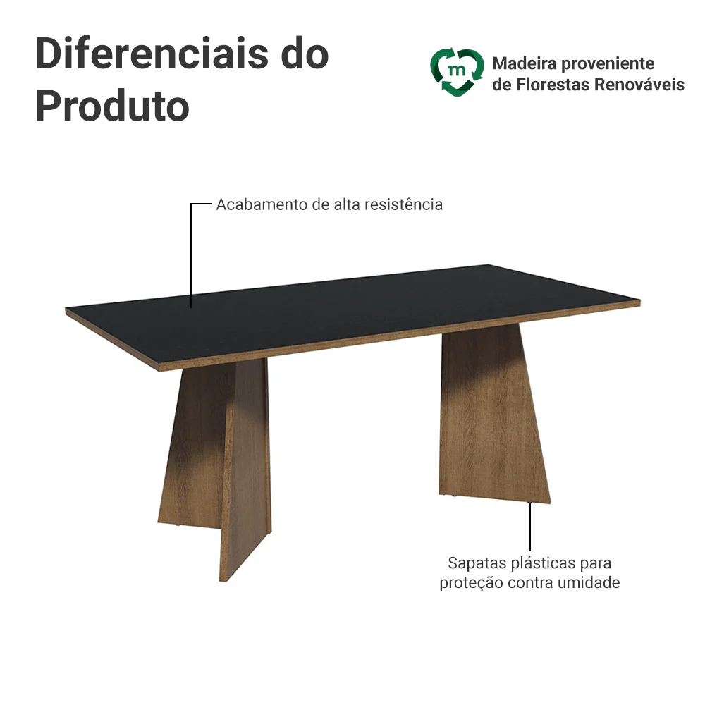 Mesa para Escritório Diretor Presidente 180cm Rustic/Preto 5388 Madesa - Image 4