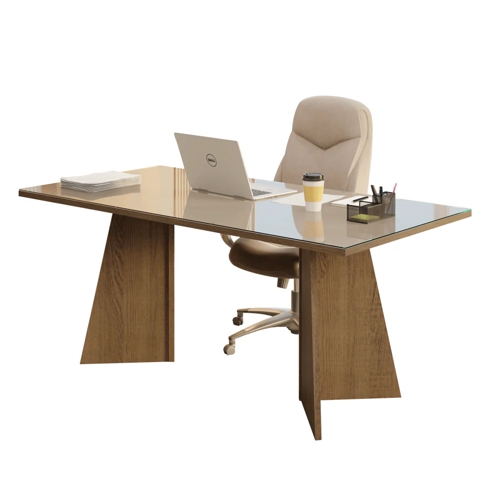 Mesa para Escritório Diretor Presidente 180cm Tampo de Vidro Rustic/Crema 5388 Madesa - Image 2