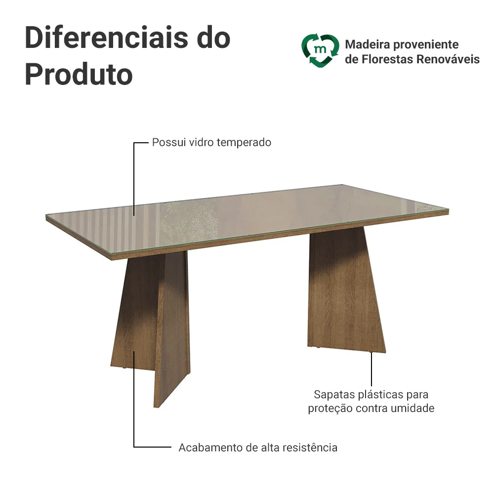 Mesa para Escritório Diretor Presidente 180cm Tampo de Vidro Rustic/Crema 5388 Madesa - Image 4