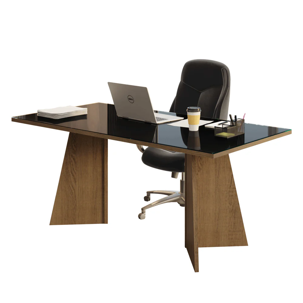 Mesa para Escritório Diretor Presidente 180cm Tampo de Vidro Rustic/Preto 5388 Madesa - Image 2