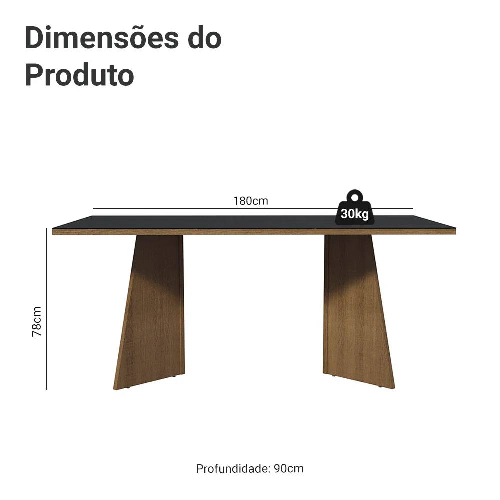 Mesa para Escritório Diretor Presidente 180cm Tampo de Vidro Rustic/Preto 5388 Madesa - Image 3