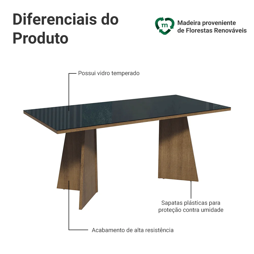 Mesa para Escritório Diretor Presidente 180cm Tampo de Vidro Rustic/Preto 5388 Madesa - Image 4