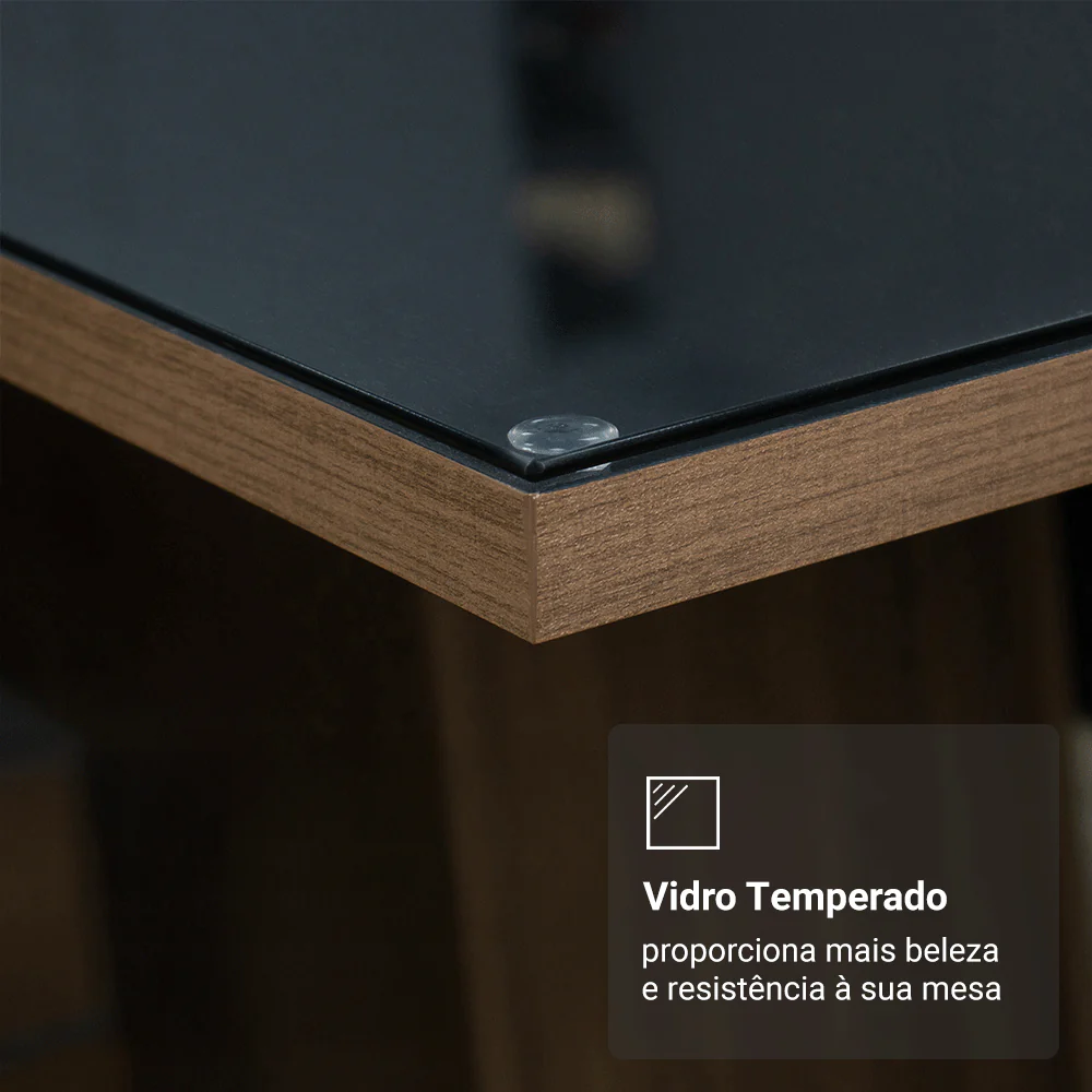 Mesa para Escritório Diretor Presidente 180cm Tampo de Vidro Rustic/Preto 5388 Madesa - Image 5