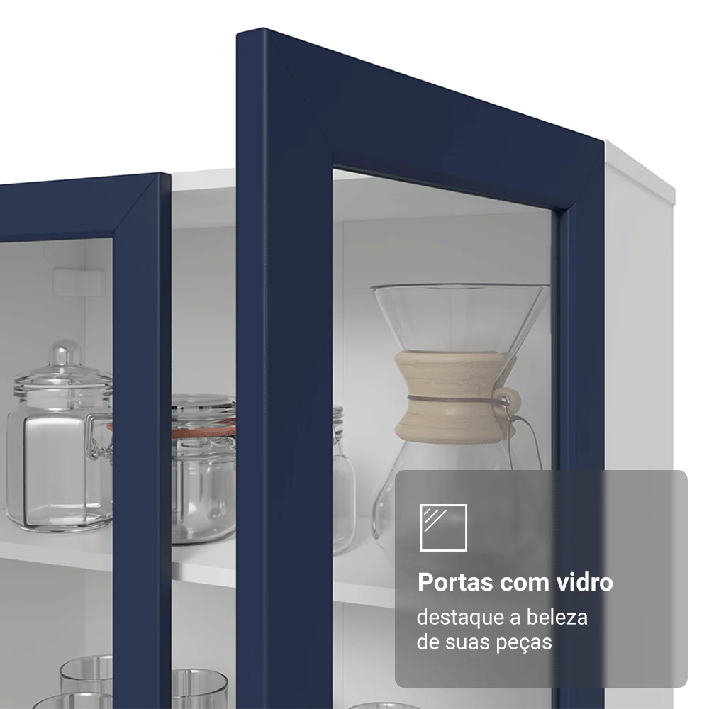 Módulo Cristaleira 70 cm 2 Portas de Vidro Branco/Azul Vik Madesa - Image 8