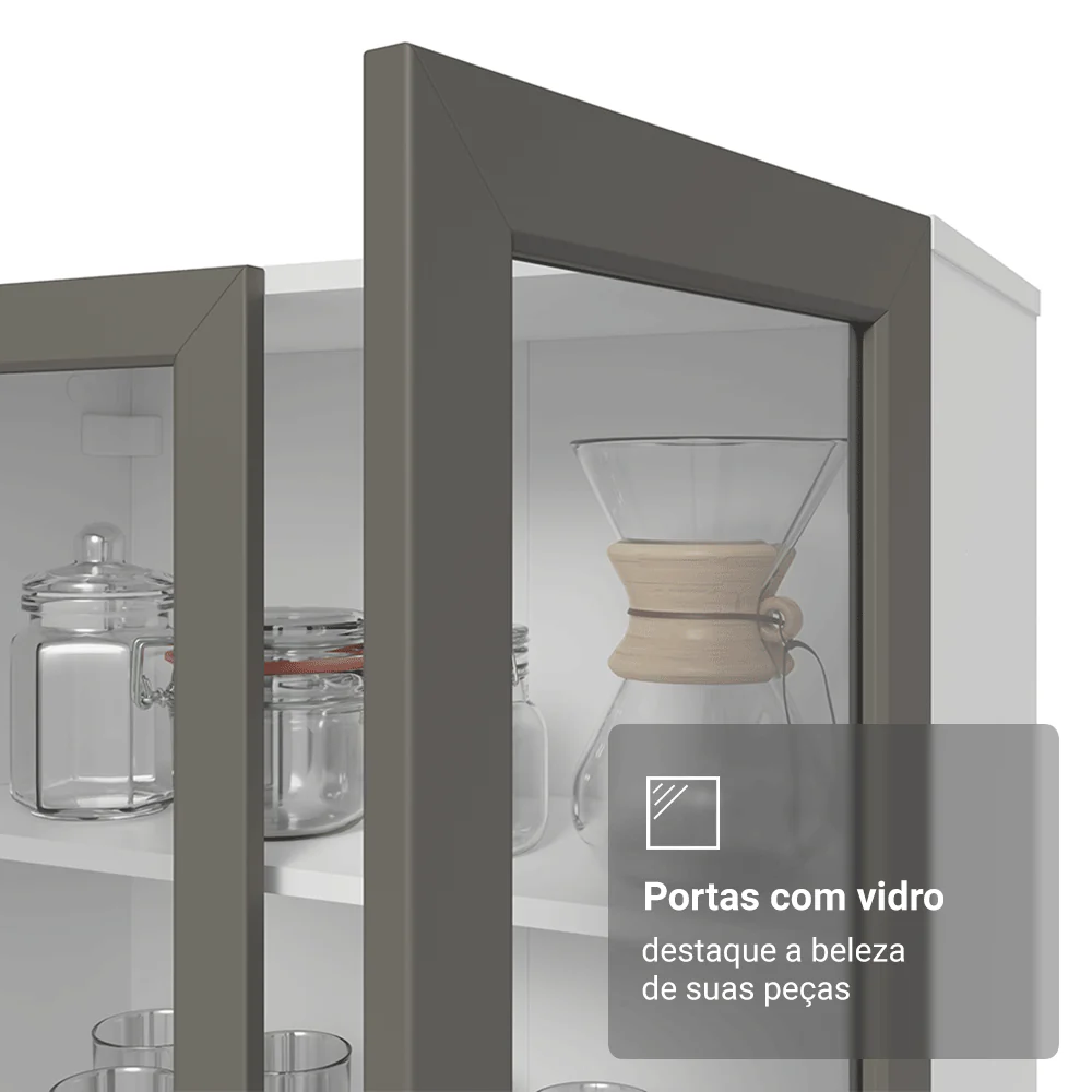 Módulo Cristaleira 70 cm 2 Portas de Vidro Branco/Cinza Vik Madesa - Image 8