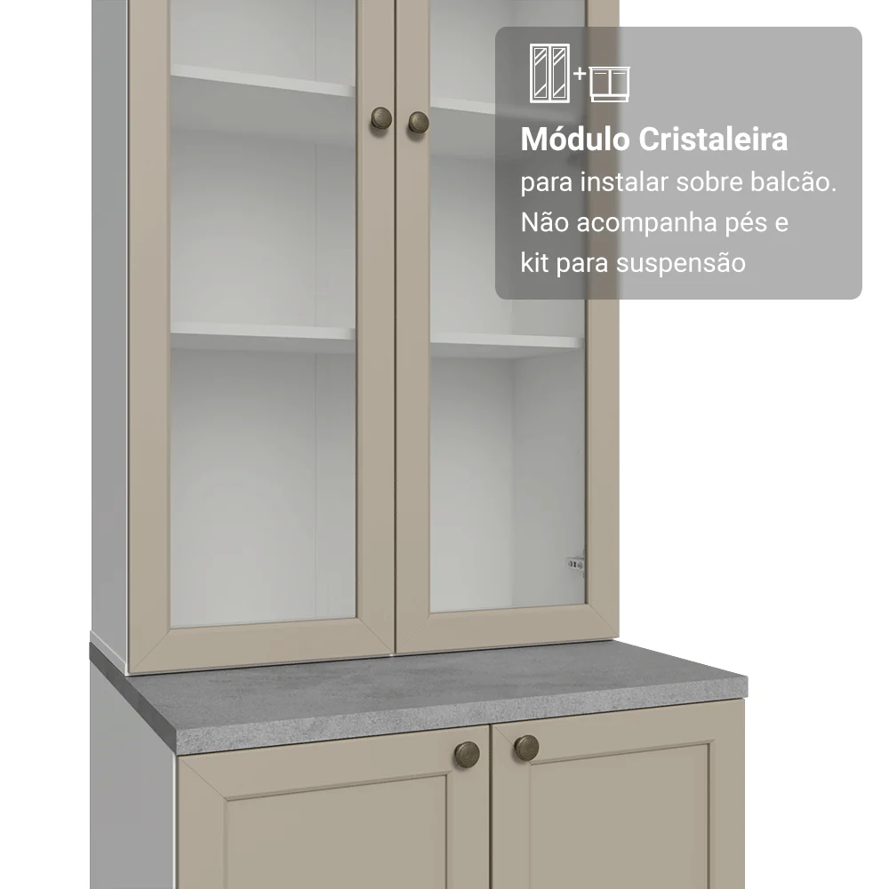 Módulo Cristaleira 70 cm 2 Portas de Vidro Branco/Crema Vik Madesa - Image 6