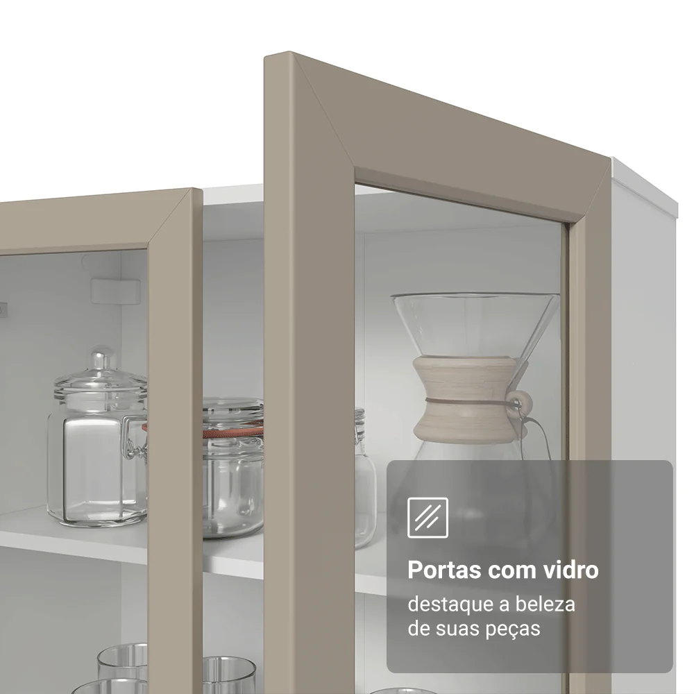 Módulo Cristaleira 70 cm 2 Portas de Vidro Branco/Crema Vik Madesa - Image 9
