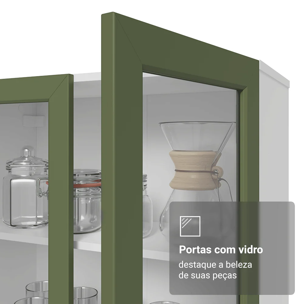 Módulo Cristaleira 70 cm 2 Portas de Vidro Branco/Verde Vik Madesa - Image 8