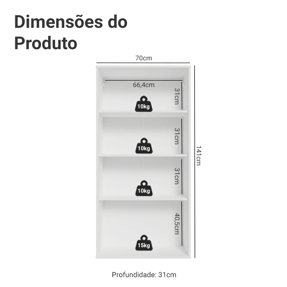 Módulo Cristaleira 70 cm 2 Portas de Vidro Branco Vik Madesa - Image 2