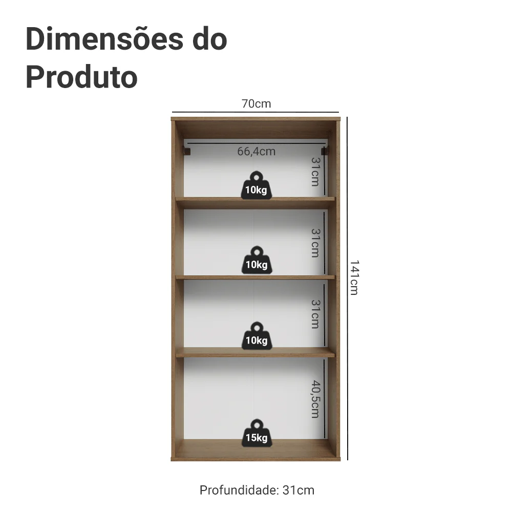 Módulo Cristaleira 70 cm 2 Portas de Vidro Rustic/Crema Vik Madesa - Image 2