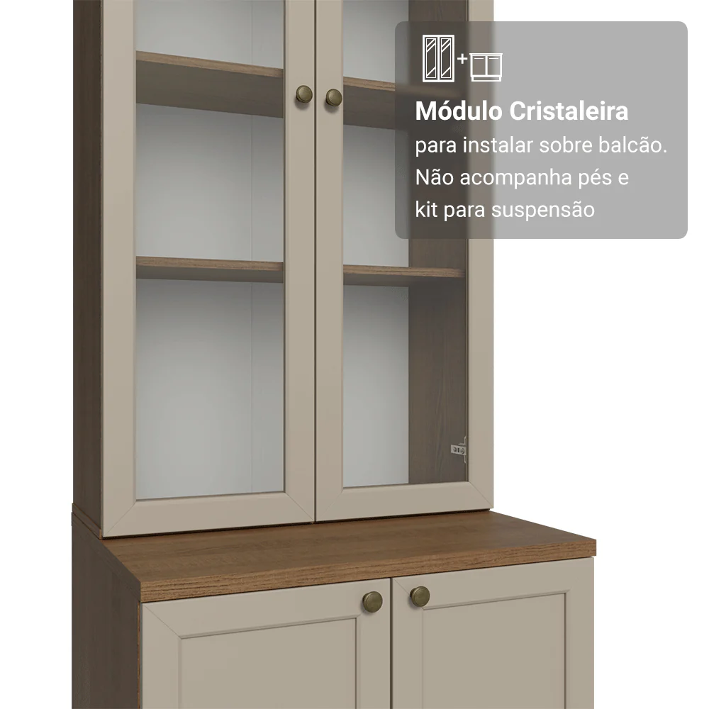 Módulo Cristaleira 70 cm 2 Portas de Vidro Rustic/Crema Vik Madesa - Image 6