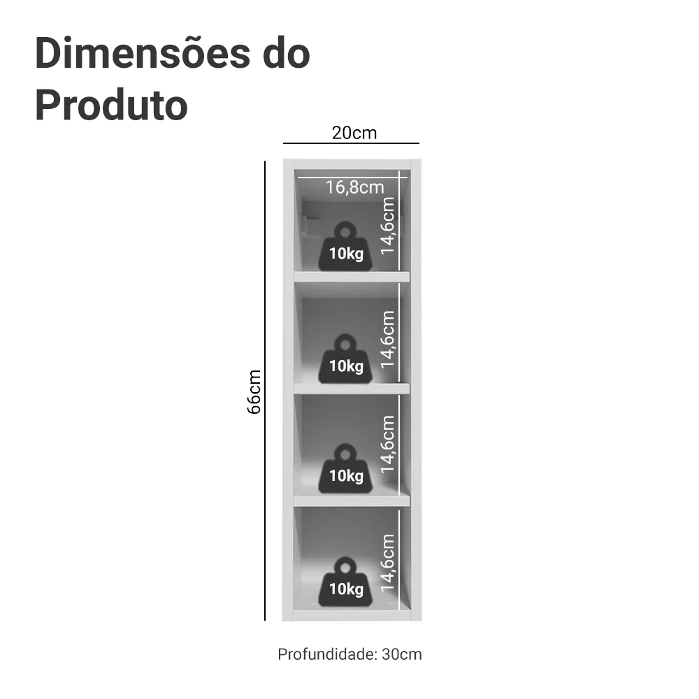 Nicho de Parede 20 cm 4 Prateleiras Branco Neo Madesa - Image 2