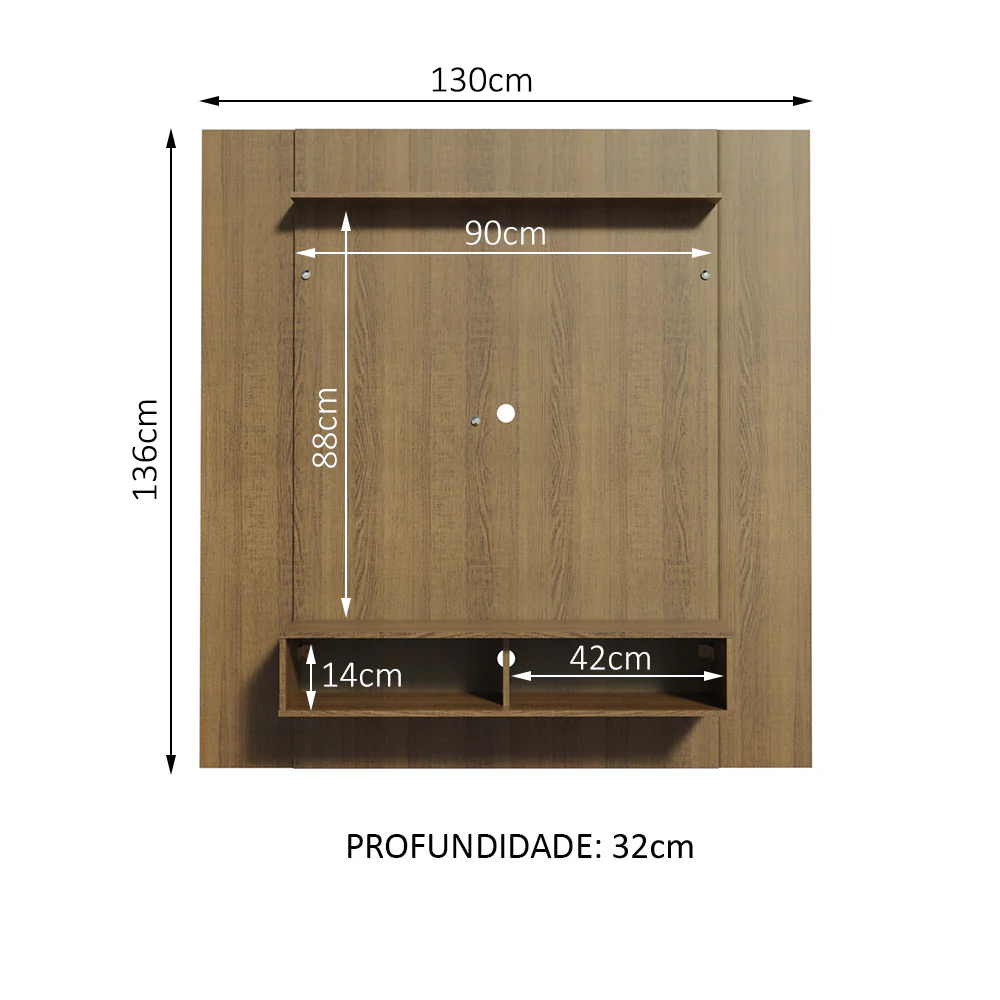 Painel para TV até 50 Polegadas Madesa Arizona 1 Prateleira 2 Nichos Rustic - Image 3