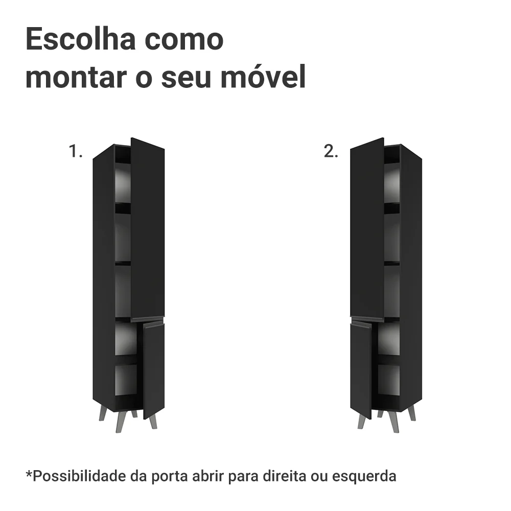 Paneleiro 40 cm 2 Portas Com Pés Preto Nice Madesa - Image 4