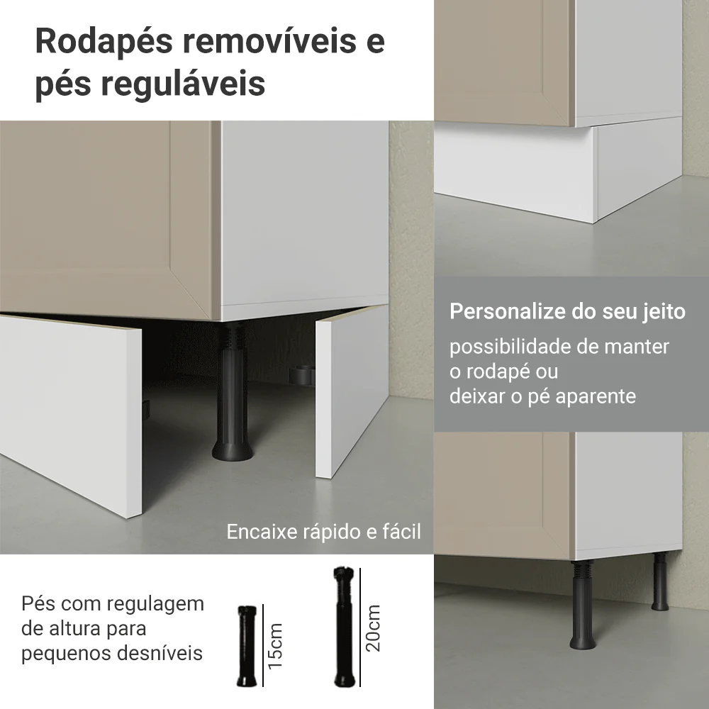 Paneleiro 40 cm 2 Portas e 2 Nichos Branco/Crema Vik Madesa - Image 11