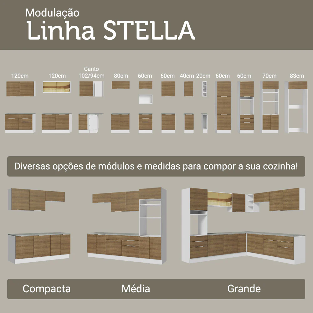 Paneleiro 40 cm 2 Portas e 2 Nichos Branco/Rustic Stella Madesa - Image 9