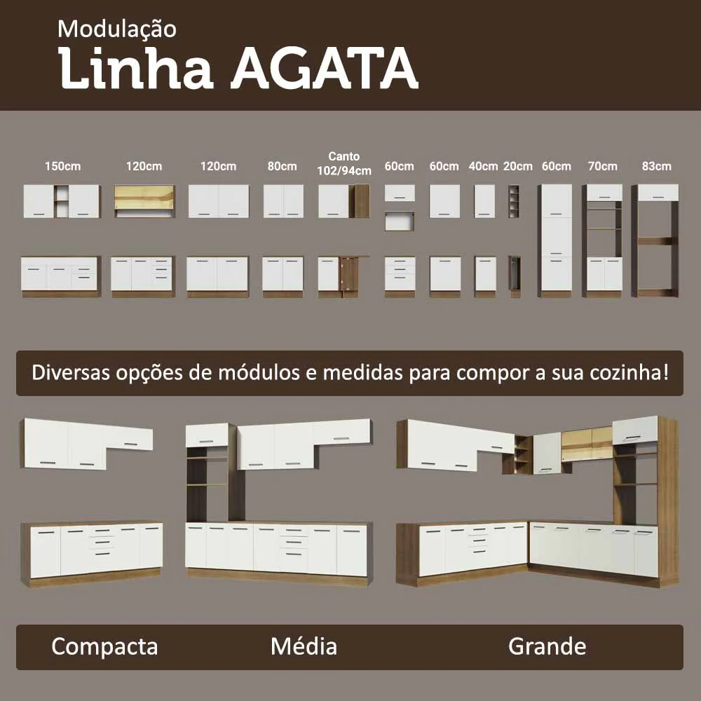 Paneleiro 40 cm 2 Portas e 2 Nichos Rustic/Branco Agata Madesa - Image 9