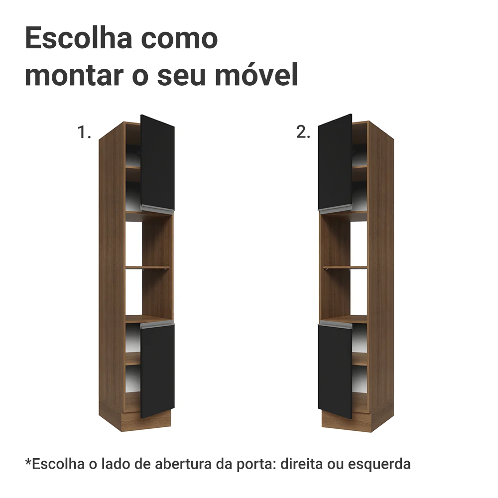 Paneleiro 40 cm 2 Portas e 2 Nichos Rustic/Preto Glamy Madesa - Image 4