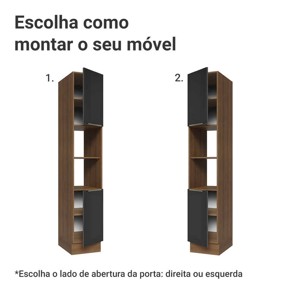 Paneleiro 40 cm 2 Portas e 2 Nichos Rustic/Preto Lux Madesa - Image 4