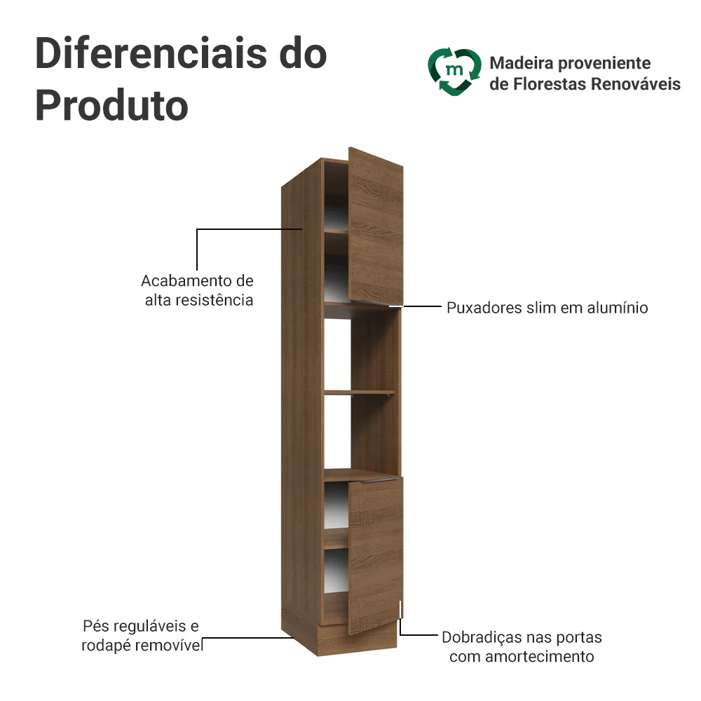Paneleiro 40 cm 2 Portas e 2 Nichos Rustic Stella Madesa - Image 3