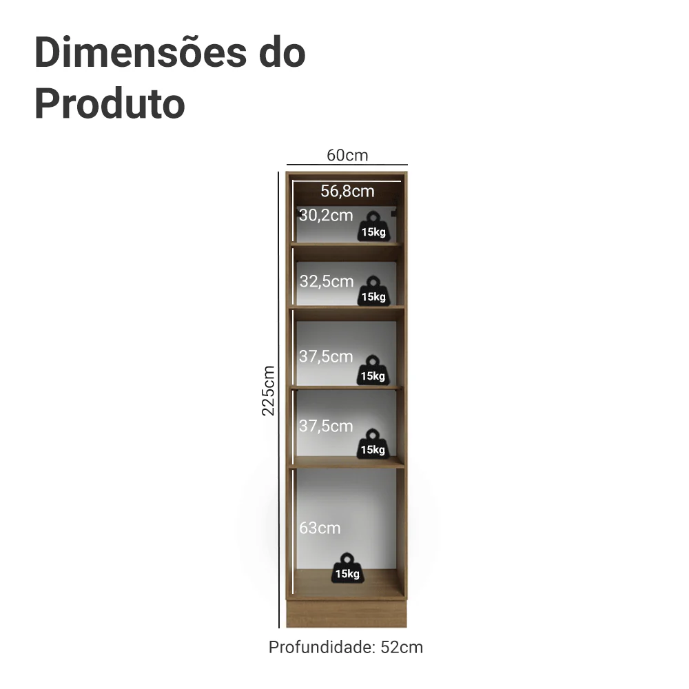 Paneleiro 60 cm 3 Portas Rustic/Preto Lux Madesa - Image 2