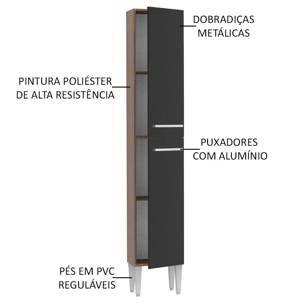 Paneleiro Madesa Emilly 2 Portas Rustic/Preto - Image 3