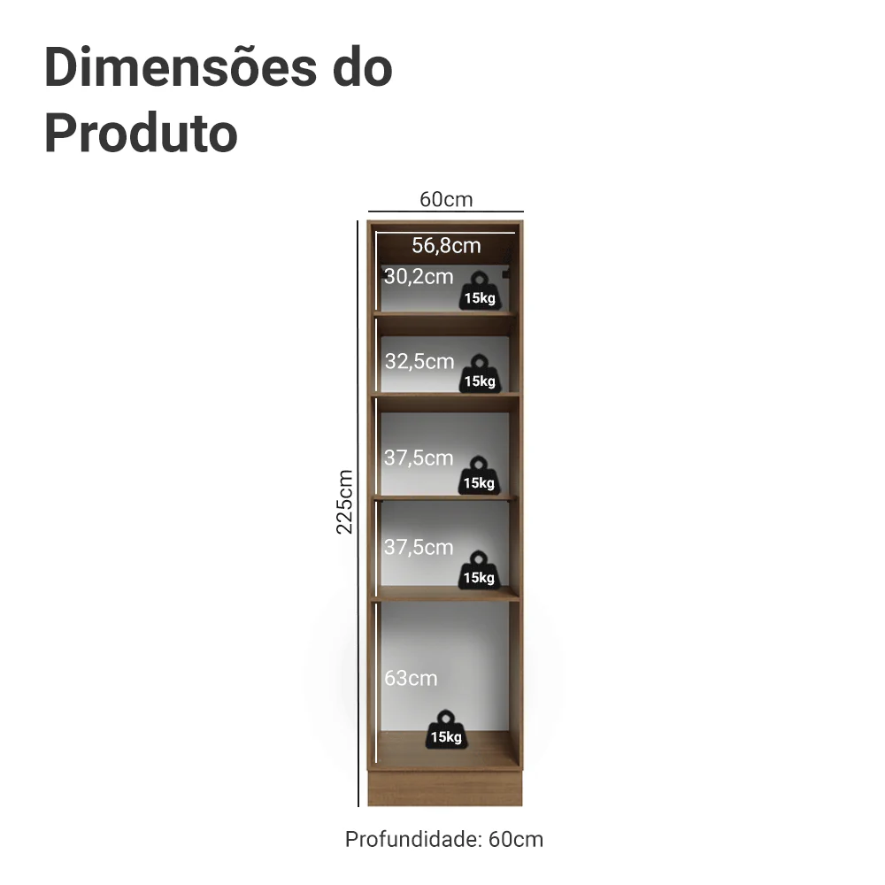 Paneleiro 60 x 60 cm 3 Portas Rustic/Branco Veludo Lux Madesa - Image 2
