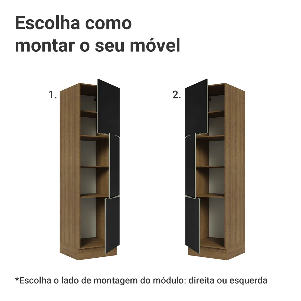 Paneleiro 60 x 60 cm 3 Portas Rustic/Preto Lux Madesa - Image 5