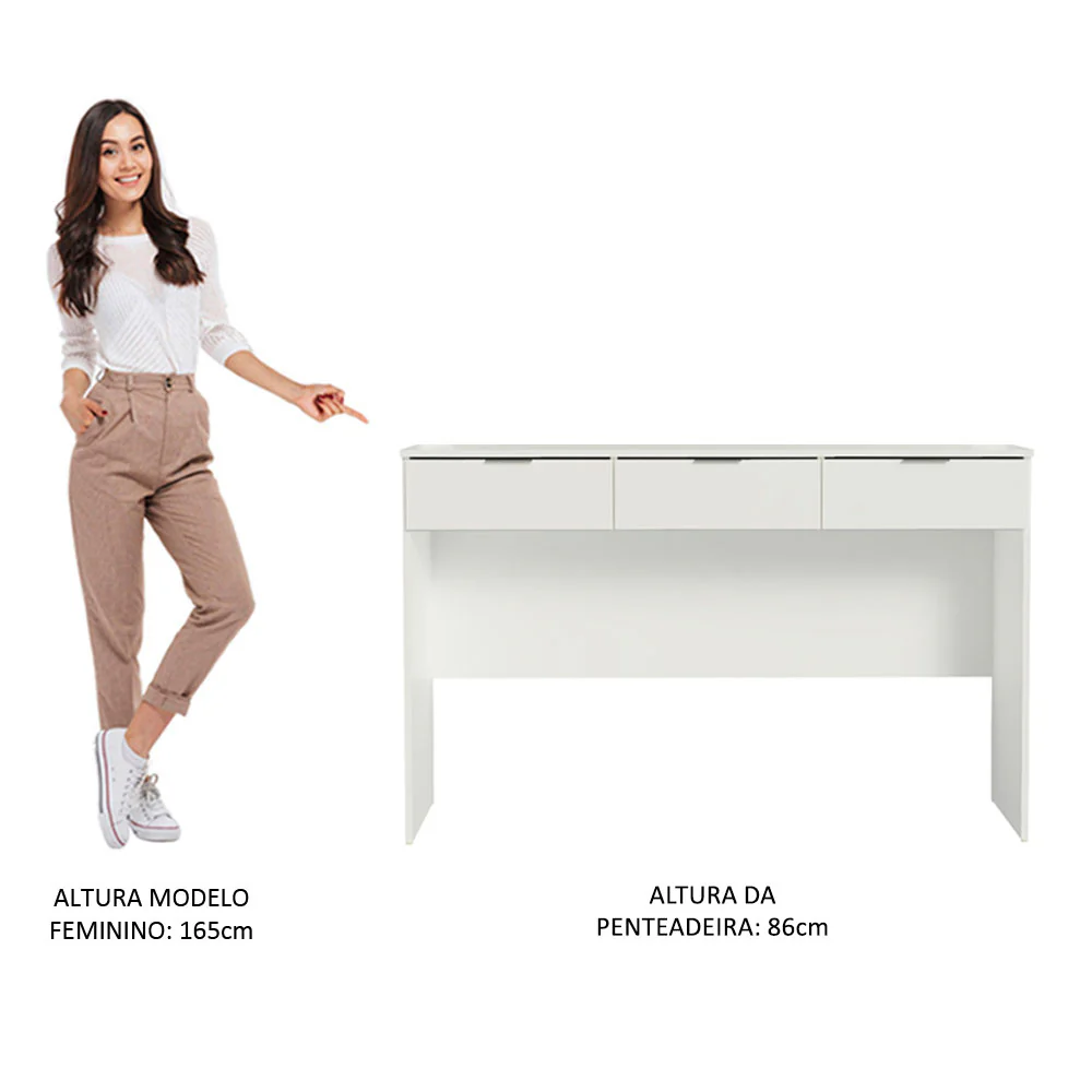 Penteadeira Madesa Camarim Carly com 3 Gavetas (Sem Painel) Branco - Image 5