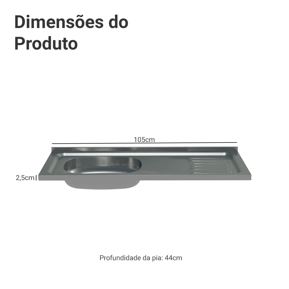 Pia de Aço Inoxidável 105 x 44 cm para Cozinhas Emilly e Gourmet Madesa - Image 3