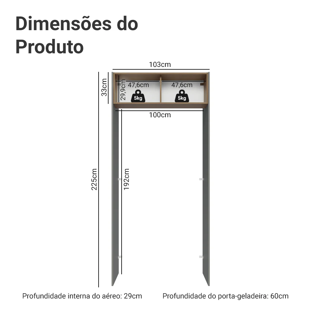 Porta-Geladeira 103 cm 1 Porta Basculante Cinza/Rustic/Cinza Lux Madesa - Image 2