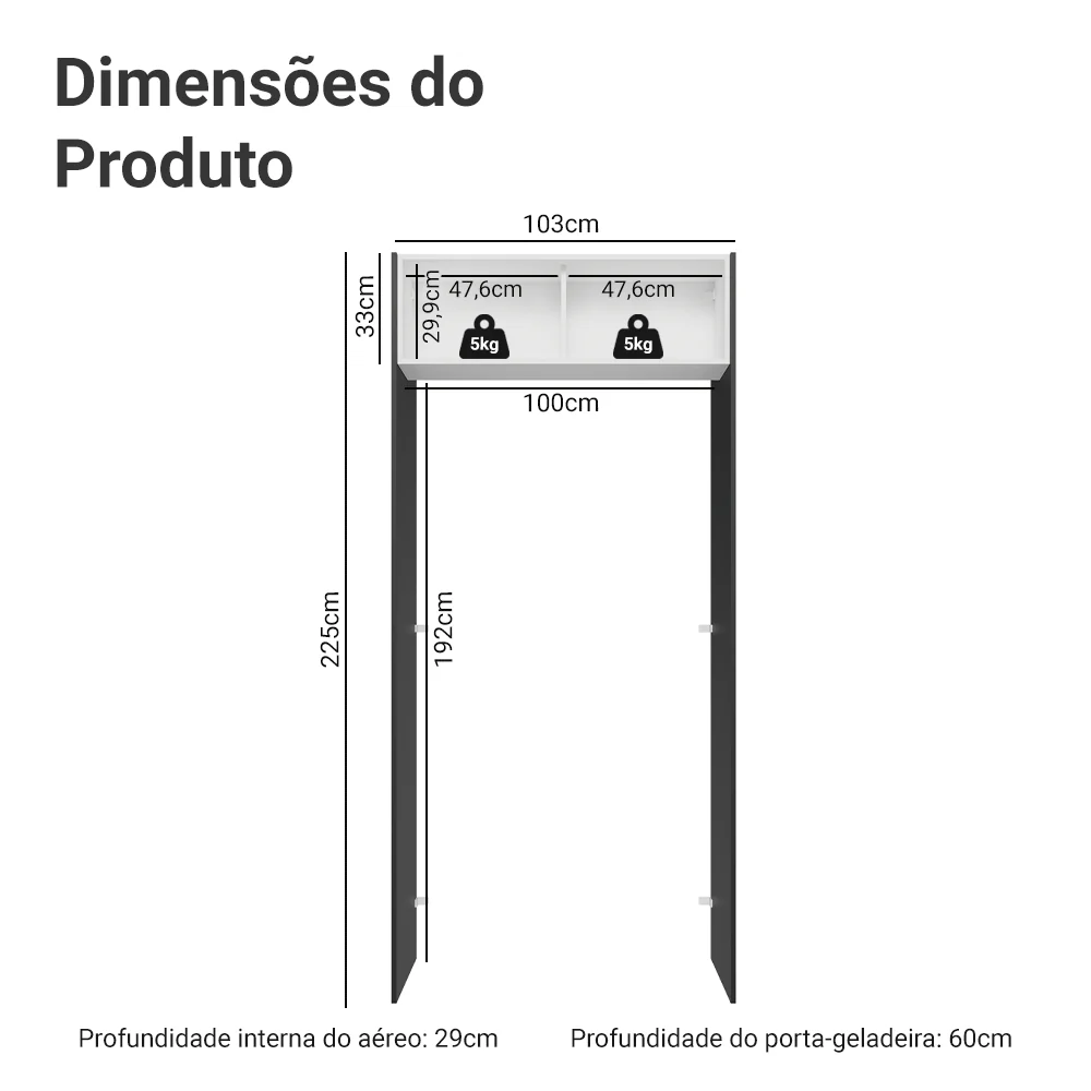 Porta-Geladeira 103 cm 1 Porta Basculante Preto/Branco/Preto Agata Madesa - Image 2