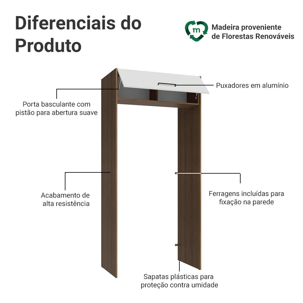 Porta-Geladeira 103 cm 1 Porta Basculante Rustic/Branco Agata Madesa - Image 3