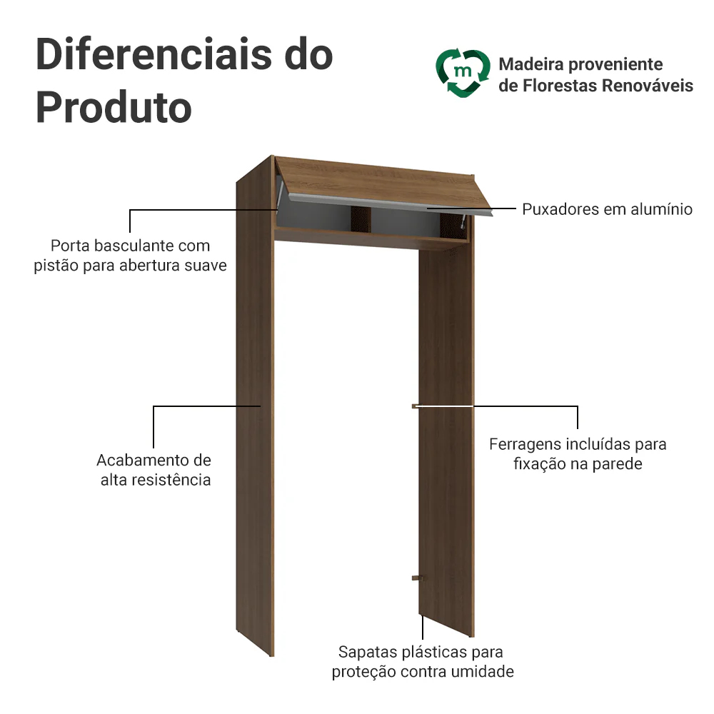 Porta-Geladeira 103 cm 1 Porta Basculante Rustic Glamy Madesa - Image 3