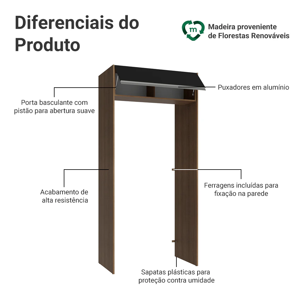 Porta-Geladeira 103 cm 1 Porta Basculante Rustic/Preto Glamy Madesa - Image 3