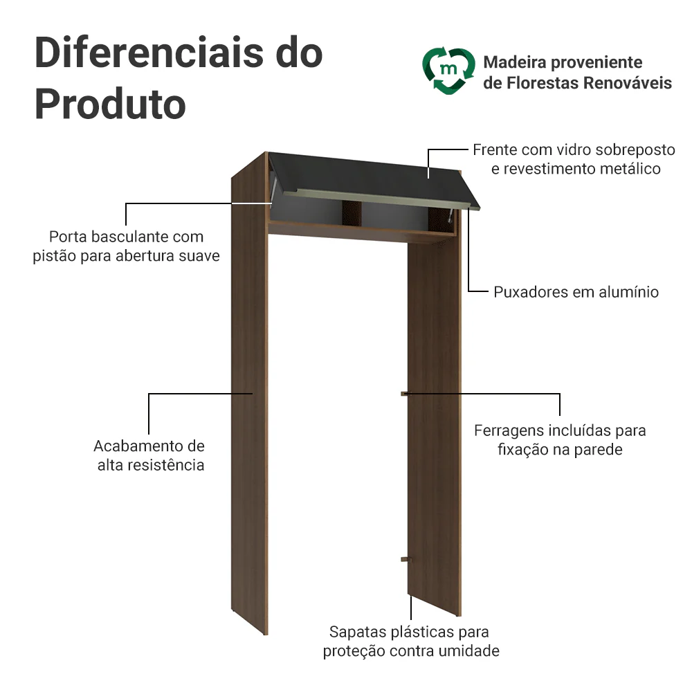 Porta-Geladeira 103 cm 1 Porta Basculante Rustic/Preto Lux Madesa - Image 3