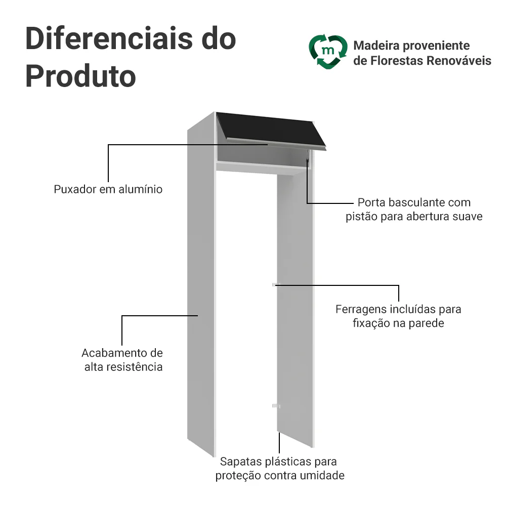 Porta-Geladeira 73 cm 1 Porta Basculante Branco/Preto Glamy Madesa - Image 3
