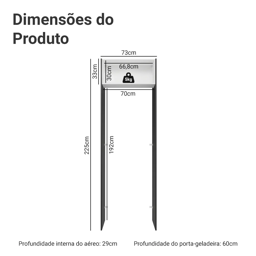 Porta-Geladeira 73 cm 1 Porta Basculante Preto/Branco/Preto Lux Madesa - Image 2