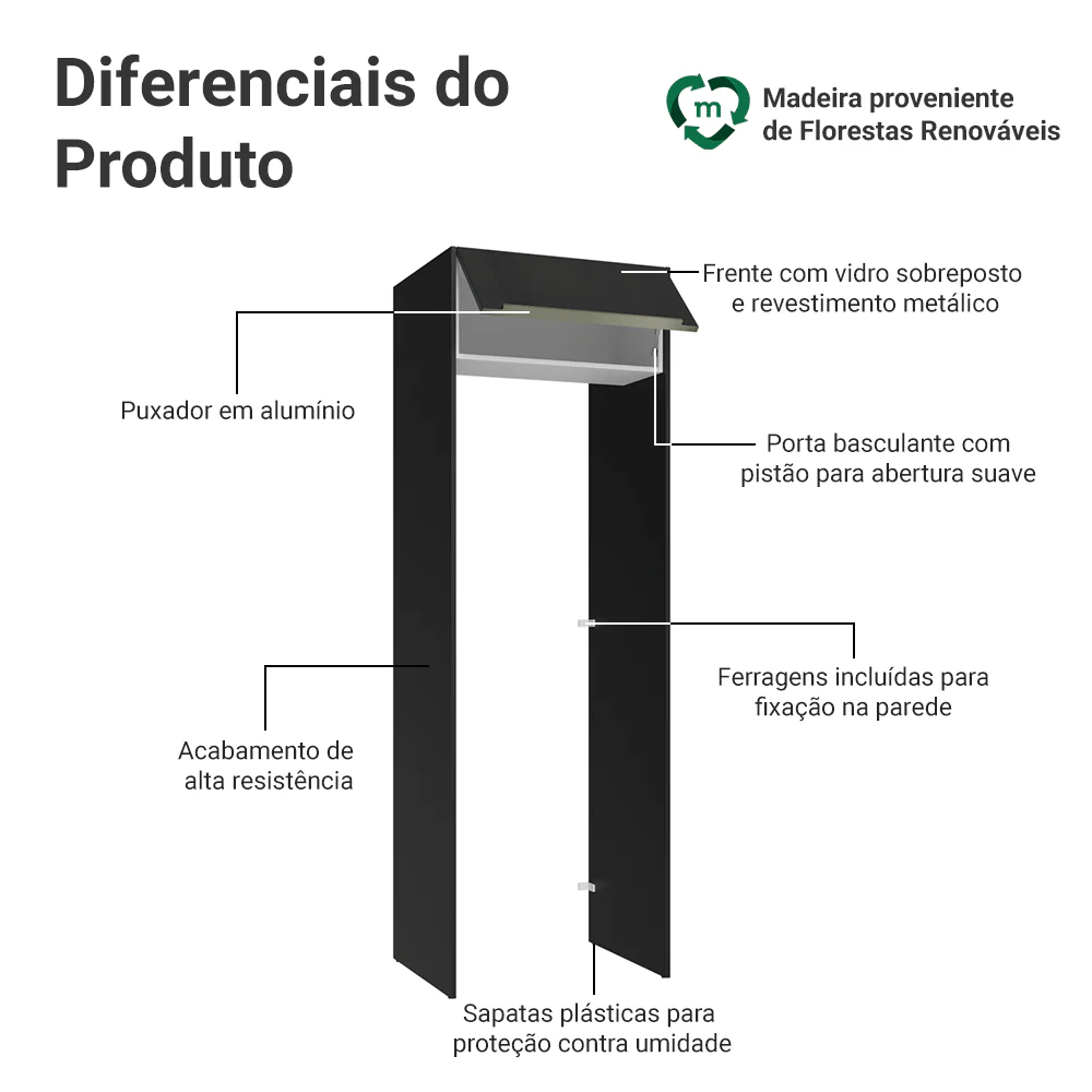 Porta-Geladeira 73 cm 1 Porta Basculante Preto/Branco/Preto Lux Madesa - Image 3