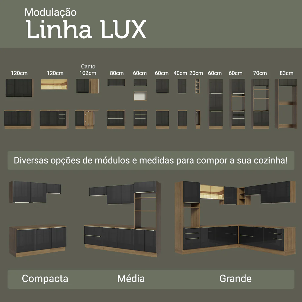 Porta-Geladeira 73 cm 1 Porta Basculante Preto/Rustic/Preto Lux Madesa - Image 8