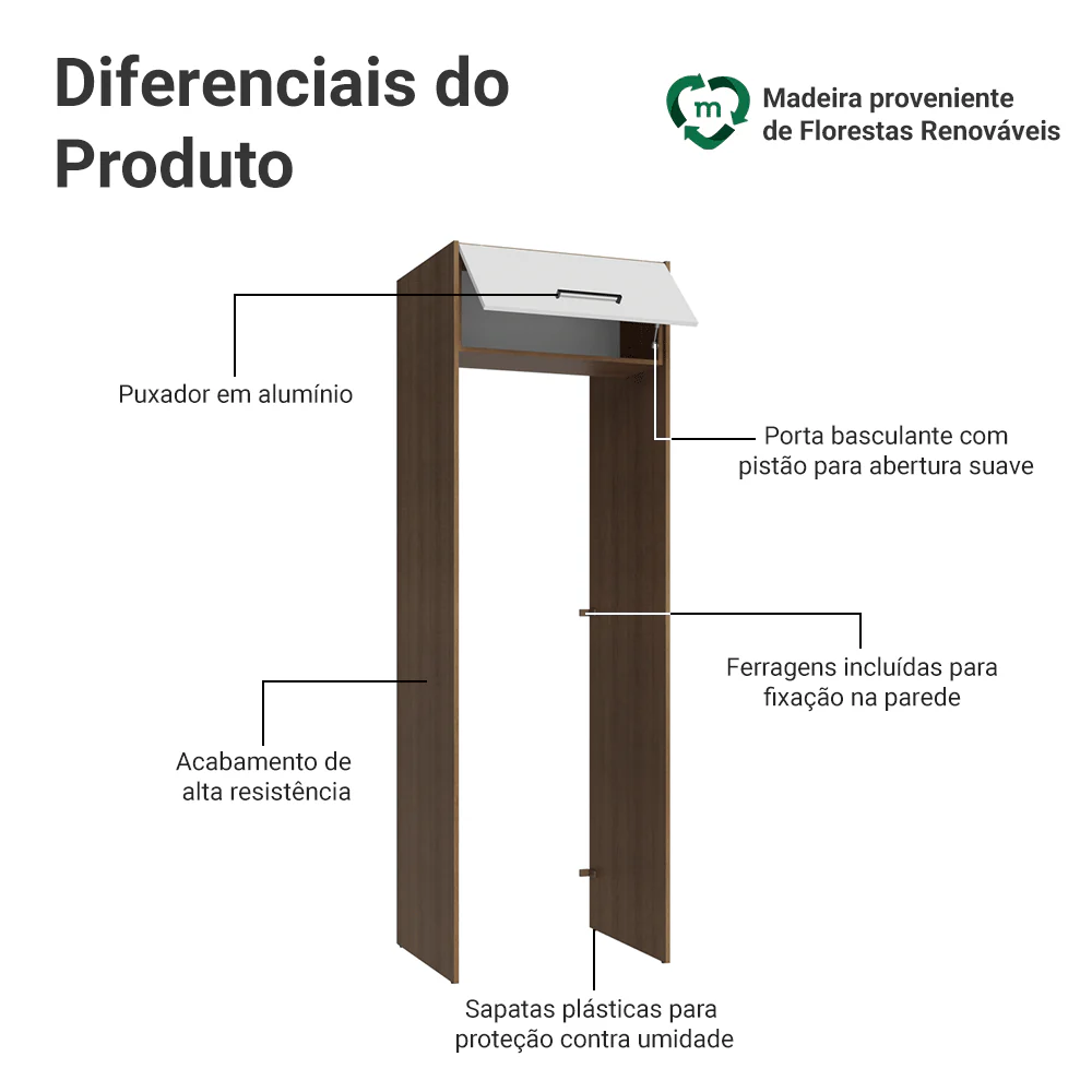 Porta-Geladeira 73 cm 1 Porta Basculante Rustic/Branco Agata Madesa - Image 3