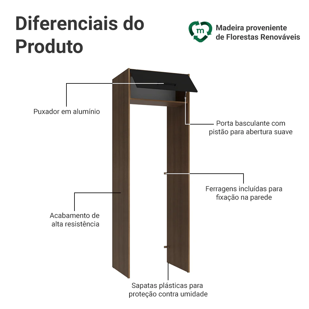 Porta-Geladeira 73 cm 1 Porta Basculante Rustic/Preto Agata Madesa - Image 3