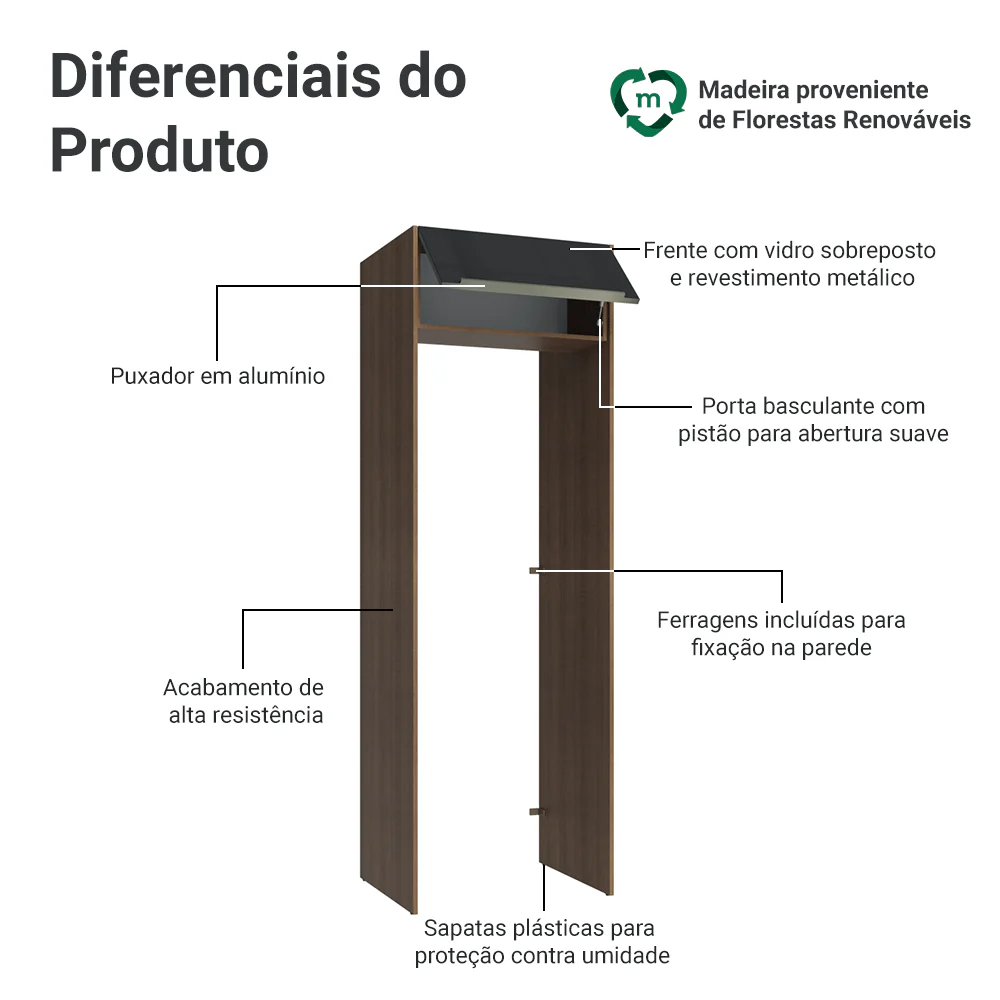 Porta-Geladeira 73 cm 1 Porta Basculante Rustic/Preto Lux Madesa - Image 3