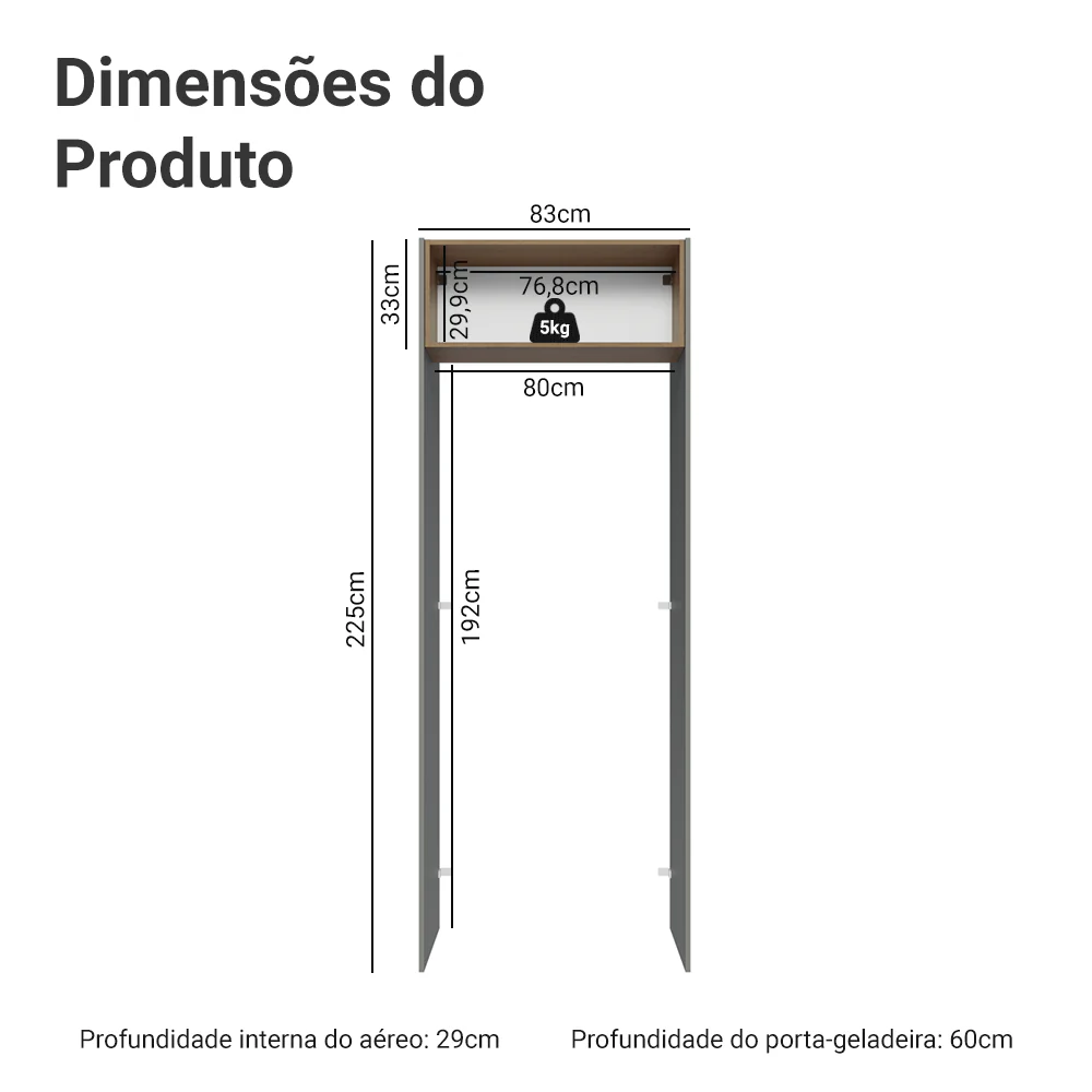 Porta-Geladeira 83 cm 1 Porta Basculante Cinza/Rustic/Cinza Lux Madesa - Image 2