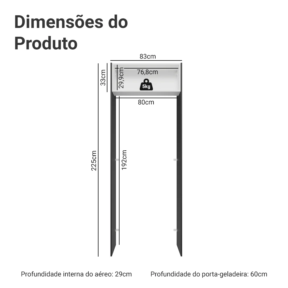 Porta-Geladeira 83 cm 1 Porta Basculante Preto/Branco/Preto Agata Madesa - Image 2