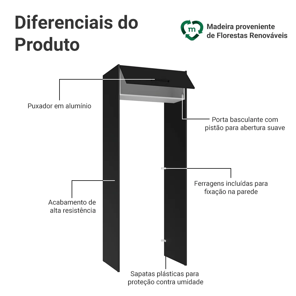 Porta-Geladeira 83 cm 1 Porta Basculante Preto/Branco/Preto Agata Madesa - Image 3
