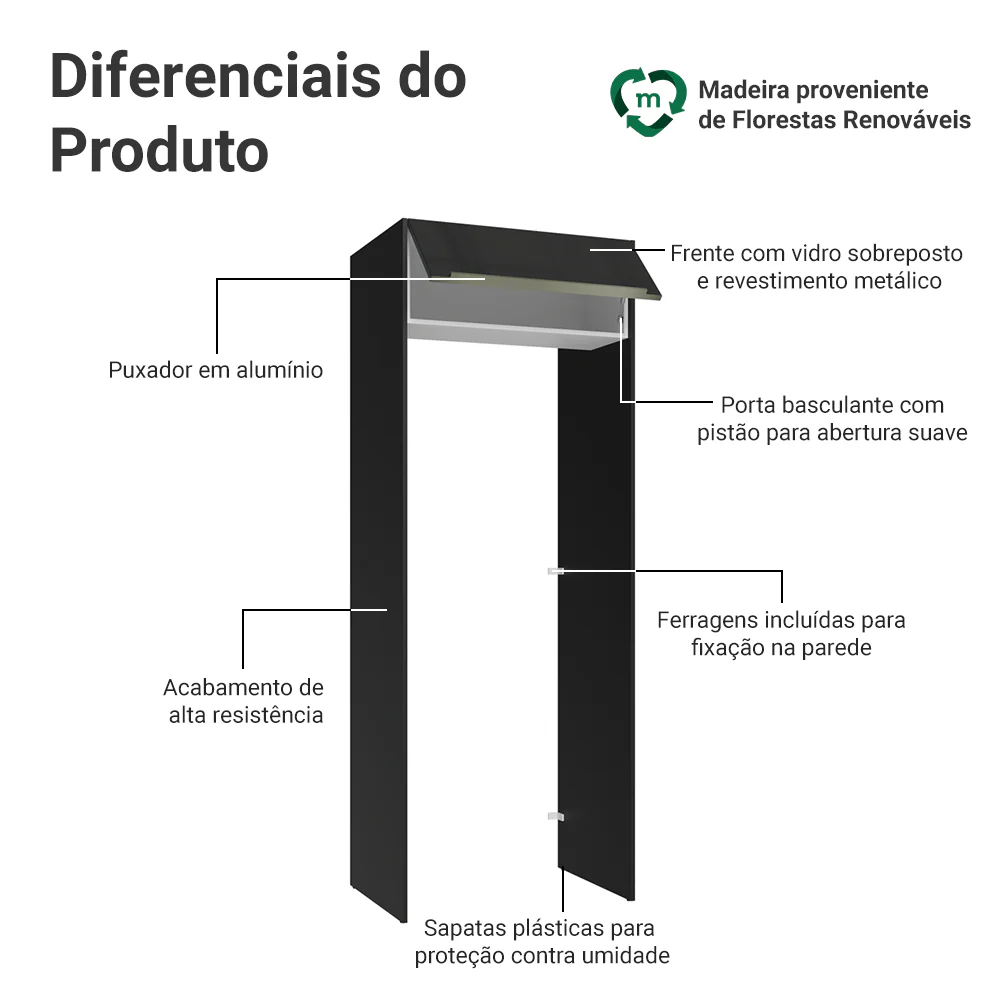 Porta-Geladeira 83 cm 1 Porta Basculante Preto/Branco/Preto Lux Madesa - Image 3
